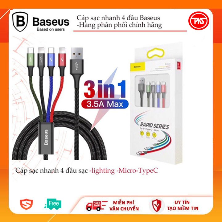 Cáp sạc 4 đầu Baseus CA1T4-A01 (Lightning - Type C - Micro USB)