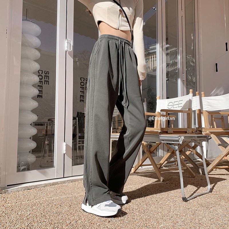 Quần Dài Nữ Ống Rộng Xẻ Tà Thời Trang retro