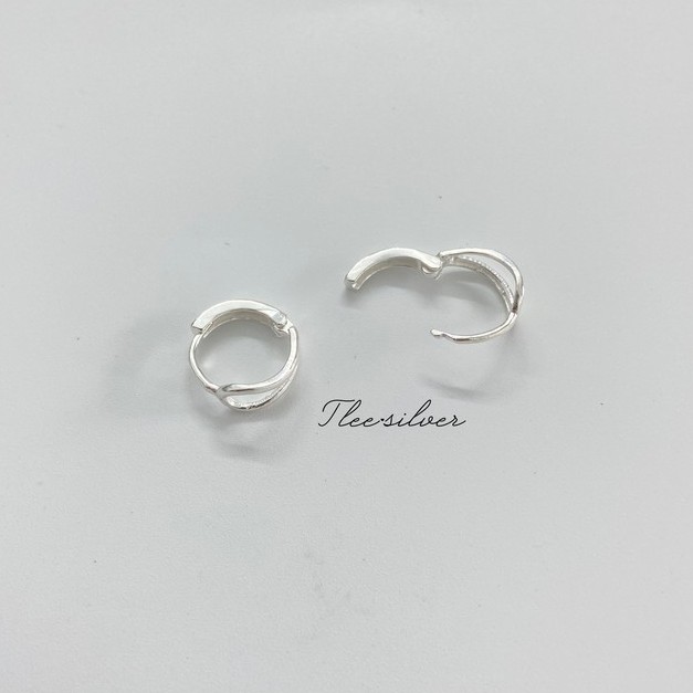 Khuyên tai bạc nữ TLEE chốt bấm hai tầng trơn lạ mắt TleeJewelry B0158