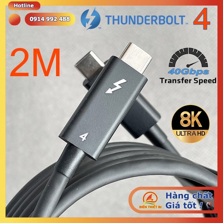 Cáp Thunderbolt 4 Male to Male dài 2M tốc độ 40GB hình ảnh 8K sạc nhanh 5A/100W PD