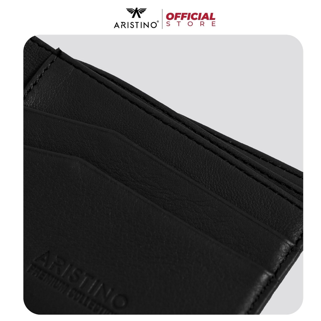 Ví da nam ARISTINO AWE00502 bóp nam dáng ngắn da sần vân hạt dập logo nổi cao cấp