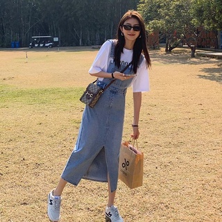 [SẴN] Yếm Jeans Dáng Dài Xẻ Tà