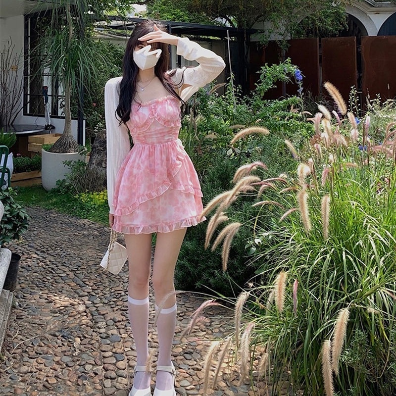 Đầm Hai Dây Eo Cao Họa Tiết Hoa Thời Trang Mùa Hè Cho Nữ