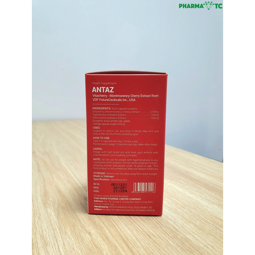 Antaz, giúp giảm viêm đau khớp do gout, giảm Acid Uric máu - Hộp 30 viên - PharmaOTC