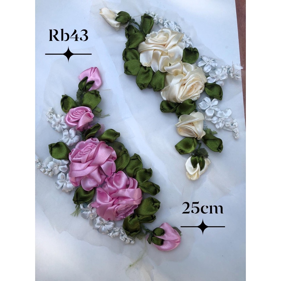 Hoa ruy băng 2 nhánh hoa hồng xinh xắn
