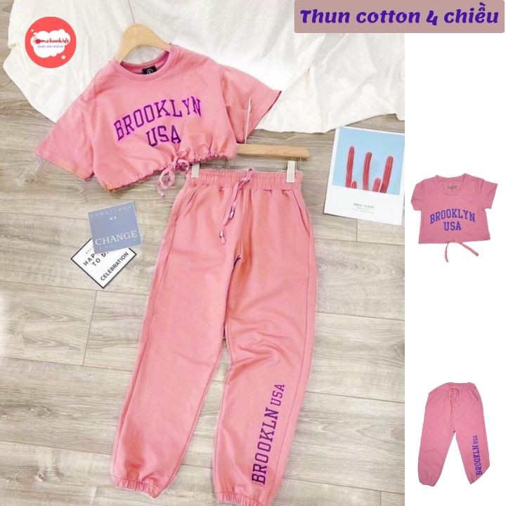 Set áo croptop quần jogger hình sóc- Barbie từ 10-40kg. Form thể thao croptop -Thun cotton -Tomchuakids.