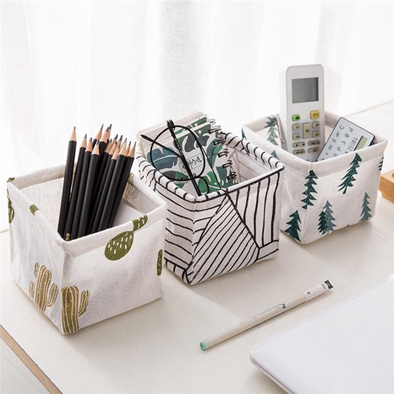 Nordic Fashion Cotton Linen Desktop Makeup Storage Box Desk Stationery Storage Basket Sundries Finishing Box