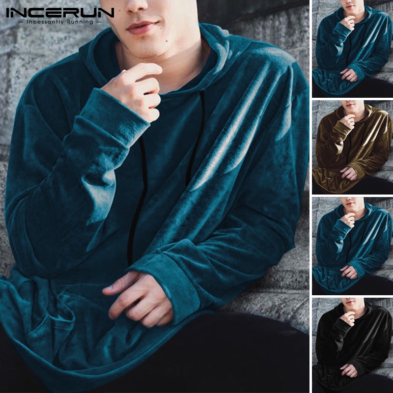 Áo hoodies nam INCERUN mùa thu đông vải nhung tay dài dáng rộng  | BigBuy360 - bigbuy360.vn