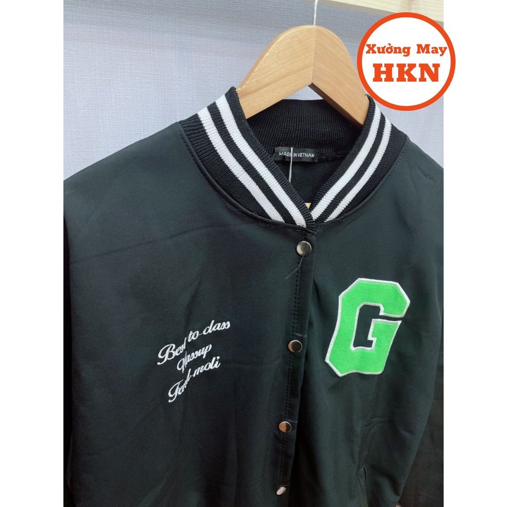 Áo Khoác Bomber Jacket Nam Nữ Unisex Varsity Cardigan Phối Da Họa Tiết Chữ G Tay Mã 258 Xưởng May HKN