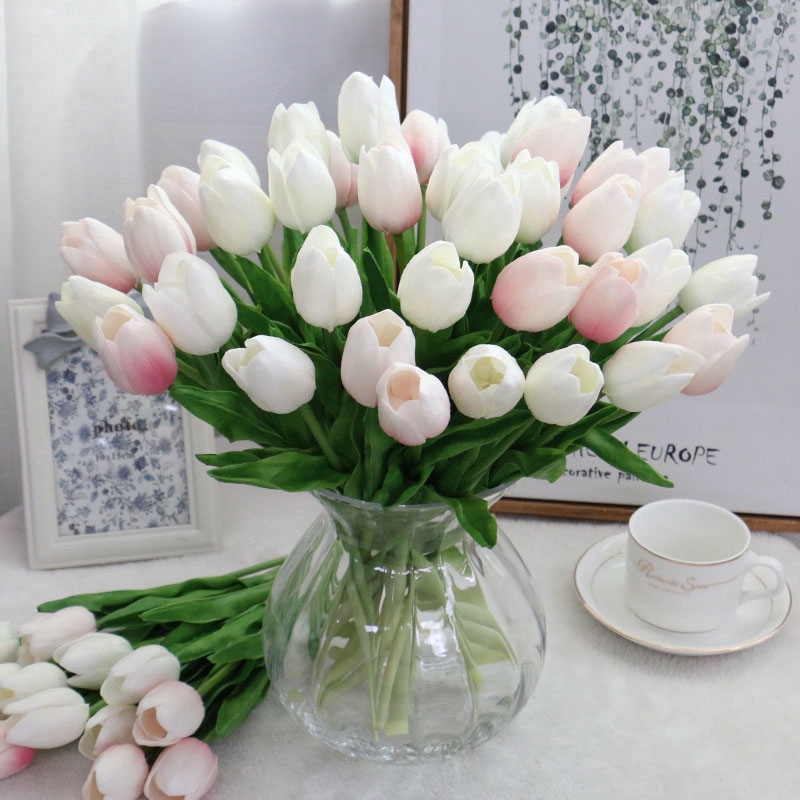 Bó 10 Hoa Tulip Nhân Tạo Bằng Lụa Cho Trang Trí