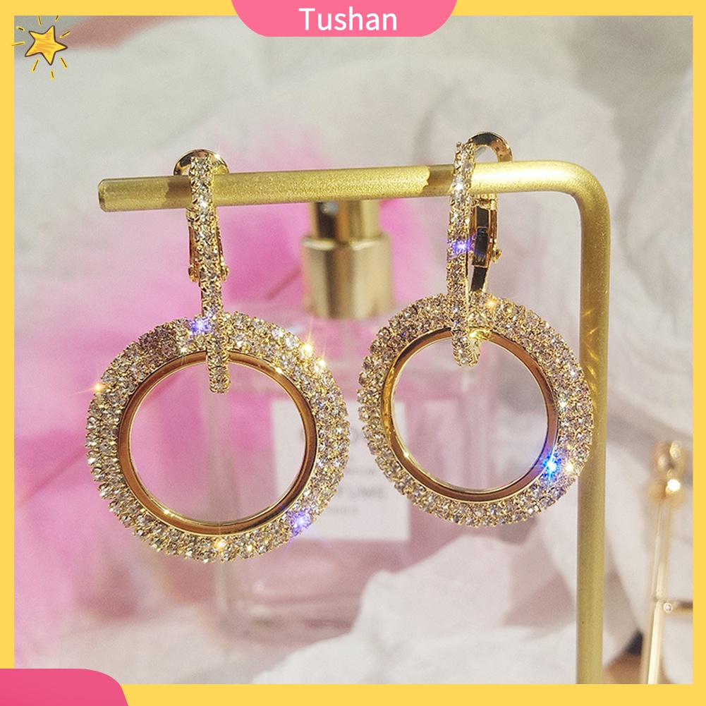 Khuyên tai vòng tròn khảm đá lấp lánh thời trang sành điệu cho nữ