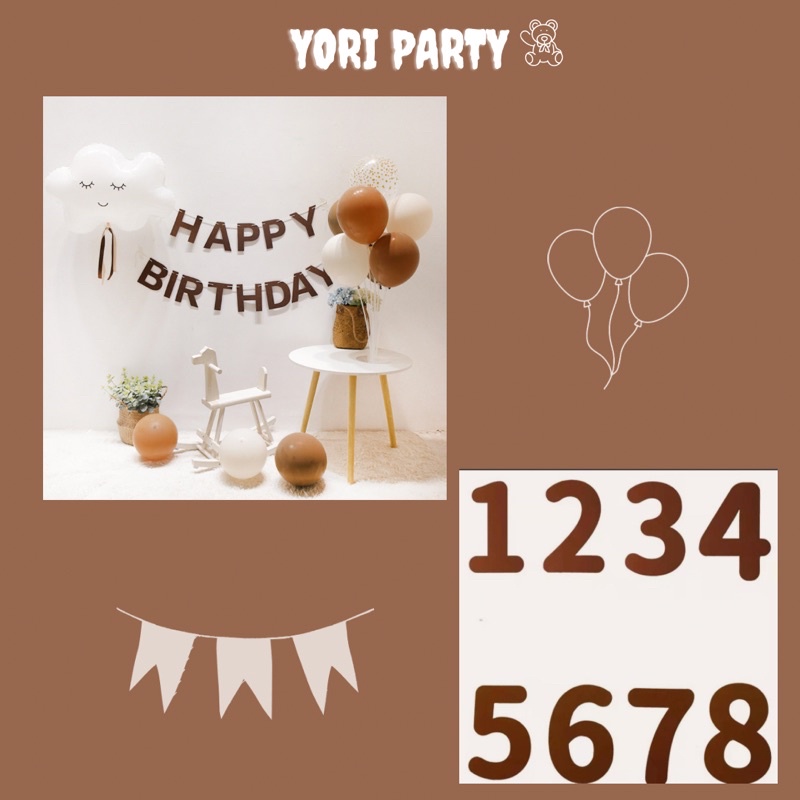 Dây Cờ Happy Birthday Màu Nâu Chất Nỉ Trang Trí Sinh Nhật Phong Cách Hàn Quốc - Yori Party