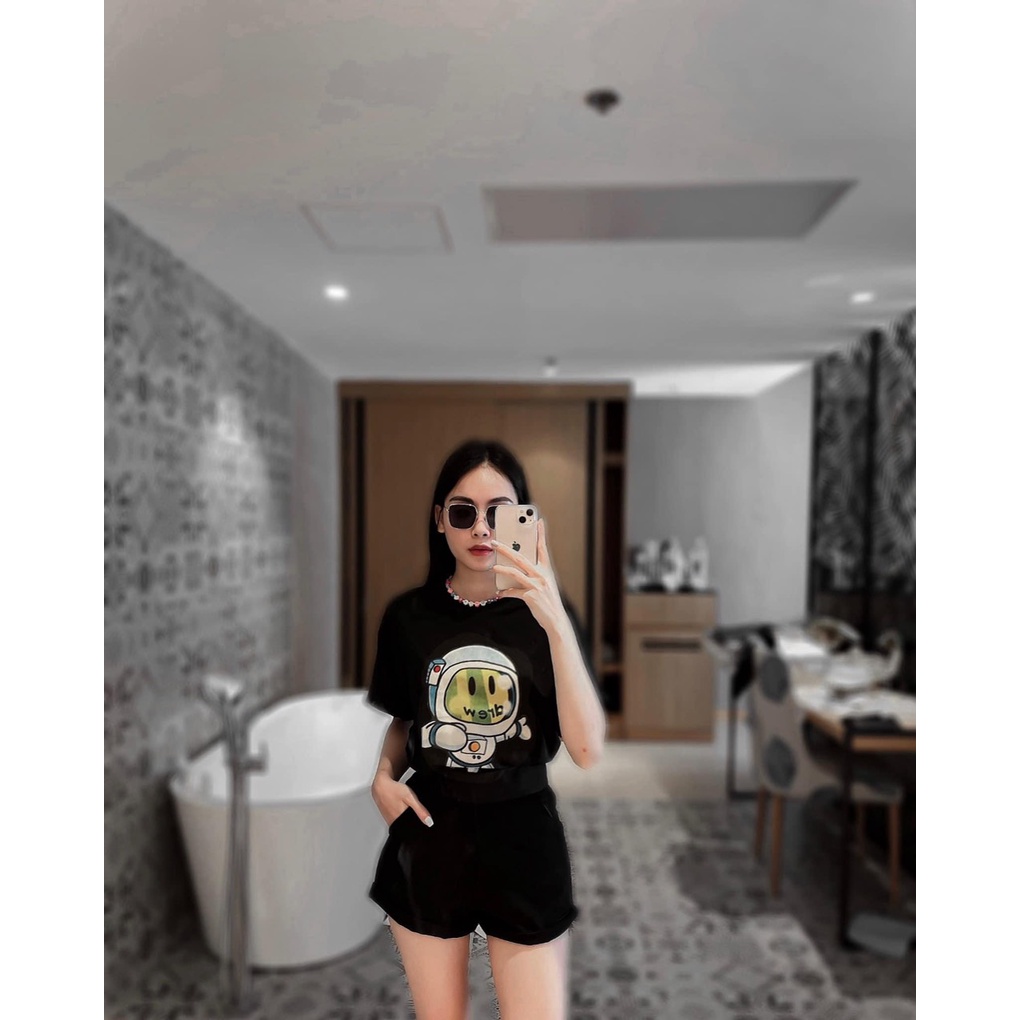 Áo thun tay lỡ, cổ tròn cho bé và gia đình họa tiết D.r.e.w phi hành gia vải cotton mềm mịn, thoáng mát – Sammy_VN