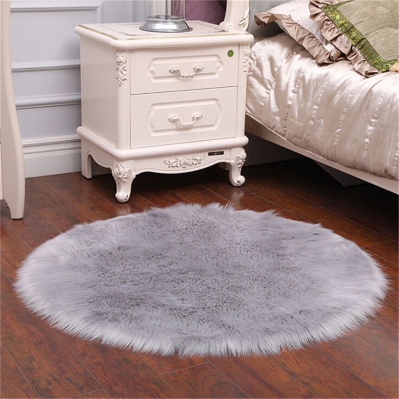 Thảm trải sàn hình tròn bằng chất liệu lông cừu nhân tạo dùng để trang trí nhà cửa/văn phòng