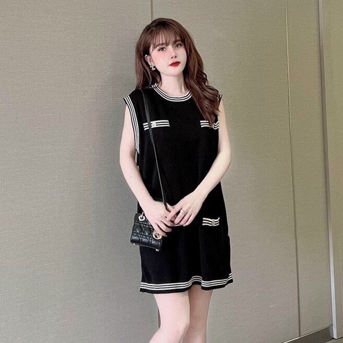 Váy Trắng Đen Basic Siêu Dễ Mặc, Đầm Suông Sát Nách Hàng Quảng Châu Loại 1