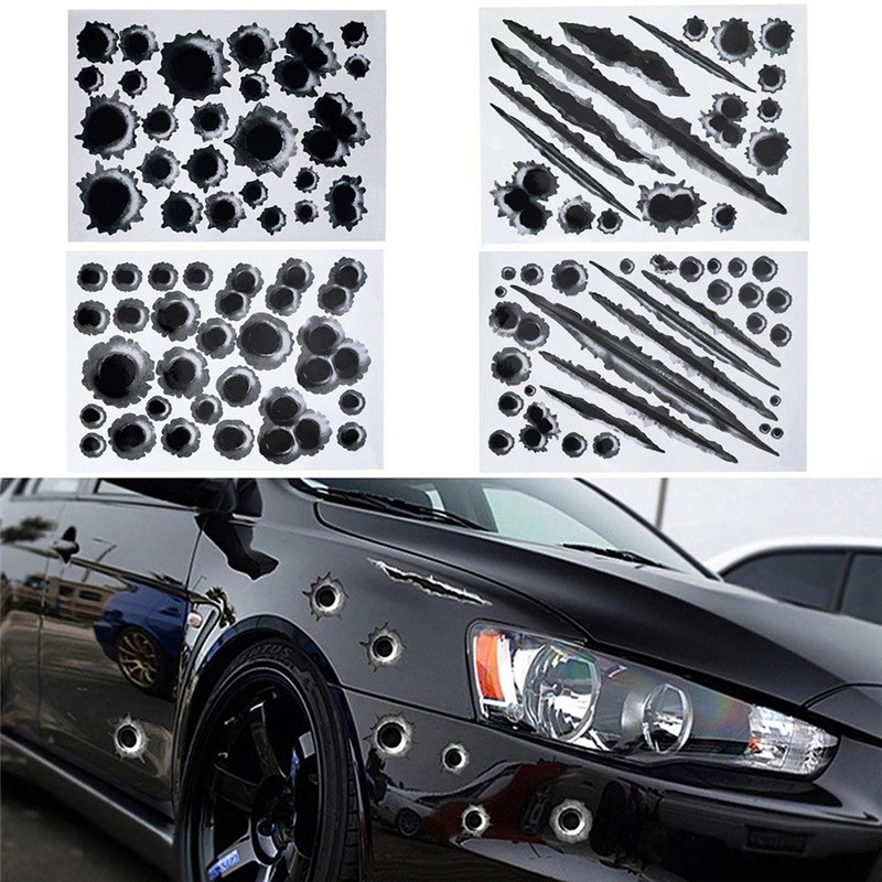 Tem Decal 3D Hình Lỗ Đạn Dán Trang Trí, Che Vết Xước Cho Xe Ô Tô