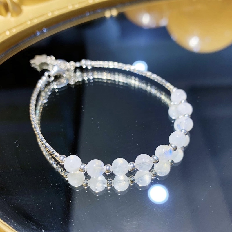 Vòng Tay Moo.n Sto.ne Mix Charm Bạc Xinh Xắn, Vòng Tay Mắn Đ.á Mặt Trăng Gemstone