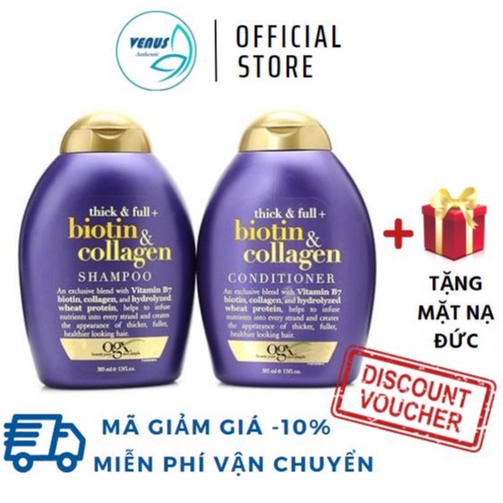 Dầu gội xả Biotin &amp; Collagen OGX 385ml giảm gãy rụng, kích thích mọc tóc dưỡng tóc dày chắc khỏe - UK
