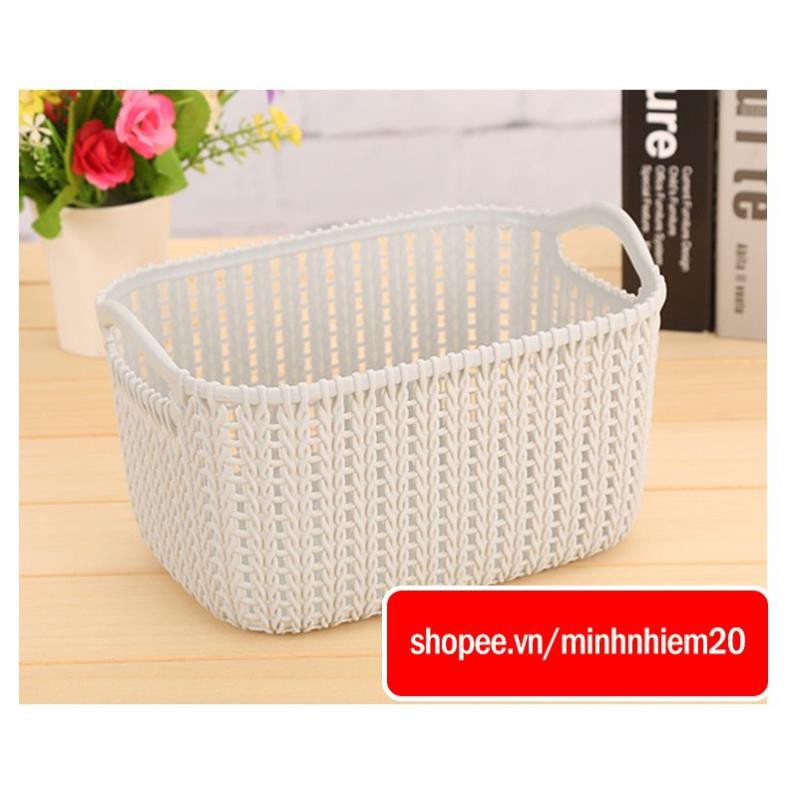 Rổ nhựa giả đan mây phong cách Hàn Quốc - Có quai cầm - Nhiều kích cỡ khác nhau