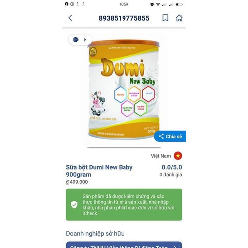 Sữa bột Dumi new baby 900g