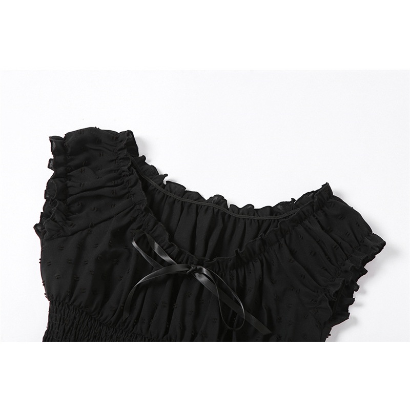 Đầm Trễ Vai Màu Trơn Phối Dây Thắt Thời Trang Sành Điệu Dành Cho Nữ