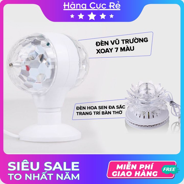 Bộ 1 Đèn vũ trường xoay 7 màu + 1 Đèn hoa sen đa sắc trang trí bàn thờ 💙Freeship💙 Bảo hành 1 đổi 1 - Shop Hàng Cực Rẻ