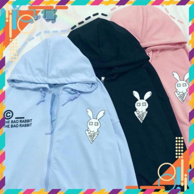 Áo khoác HOODIE hình thỏ BAD RABBIT có dây kéo zip hoodie unisex ( 3 màu)