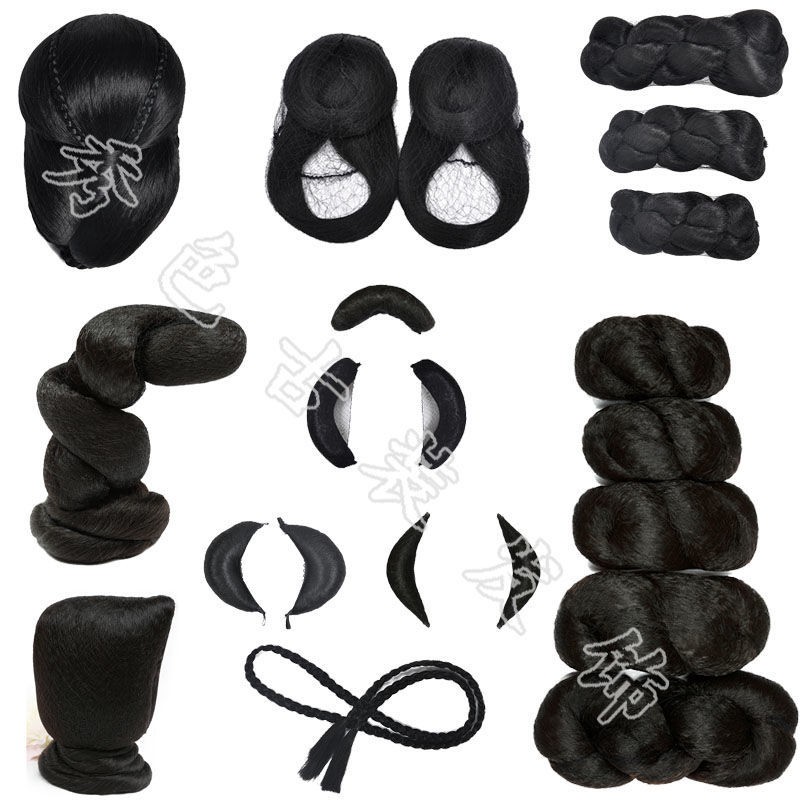 Bộ tóc giả tạo kiểu sẵn phong cách cổ trang để kết hợp với trang phục biểu diễn hán phục cổ