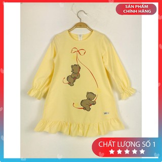 Váy bé gái, đầm bé gái suông chữ A in gấu, tay chun HAKI- HK499