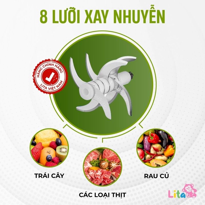 Máy xay đa năng LITA 8 lưỡi dao cho bé ăn dặm,dung tích 300ml, NPP Baby Tôm