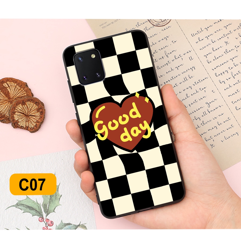 Ốp lưng Samsung Note 10 Lite in hoạ tiết caro trái tim đen trắng, gấu bear cute đáng yêu