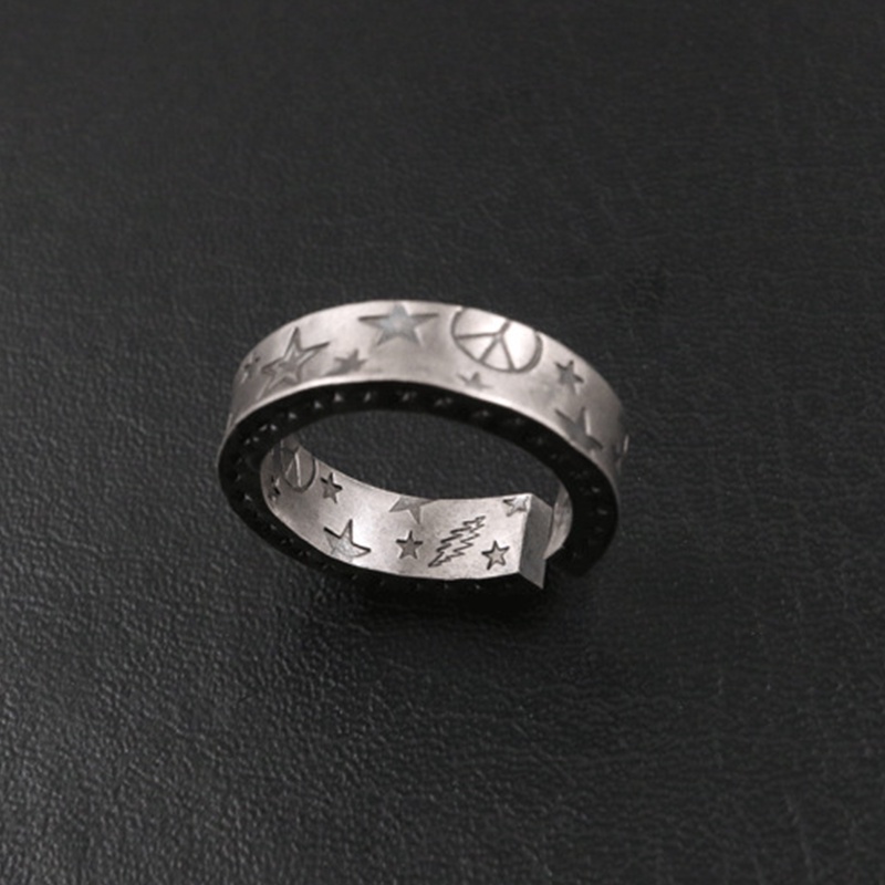 Nhẫn Nam TITAN Ngôi sao năm cánh Nụ cười Màu bạc Làm như cũ Cổ điển Làm bằng tay Thiết kế ban đầu NH-236