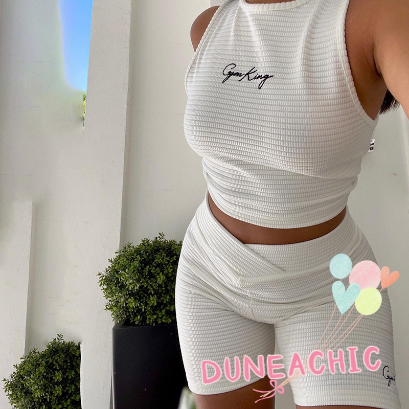 DUNEA Set Áo Tank Top + Quần Sọt Thể Thao Hoạ Tiết Chữ Thêu