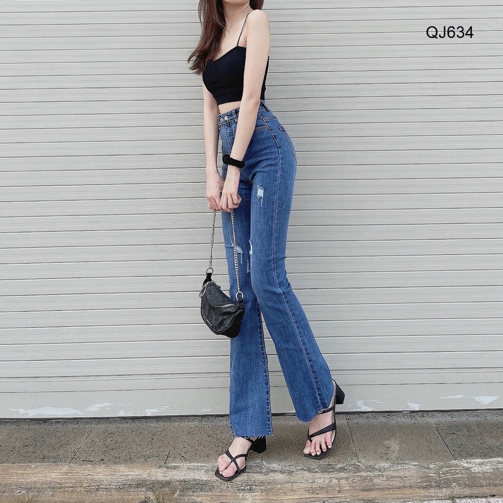 Quần jeans ống pass loe rách gối QJ634