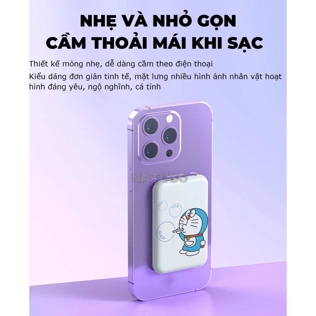 Sạc dự phòng không dây sạc nhanh pin 10000mah mini nhỏ gọn cao cấp cho từ ip 8/X/11/12/13 – Natuso Mag3
