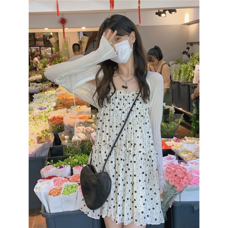 V003 Váy hai dây Babydoll BBD hoa nhí đáng yêu dáng lỡ phong cách Hàn Quốc, đầm tiểu thư công chúa ulzzang voan nữ tính