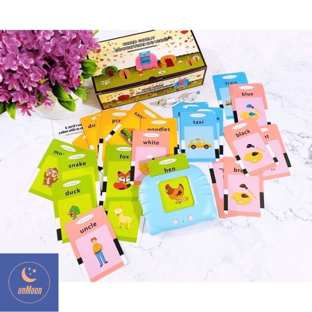 Máy đọc thẻ flashcard tiếng anh hình con mèo phát âm chuẩn, máy đọc từ vựng tiếng anh 224 từ giáo dục sớm Montessori