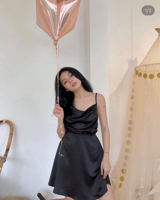 Đầm đen 2s cổ đỗ hai dây - May Dress