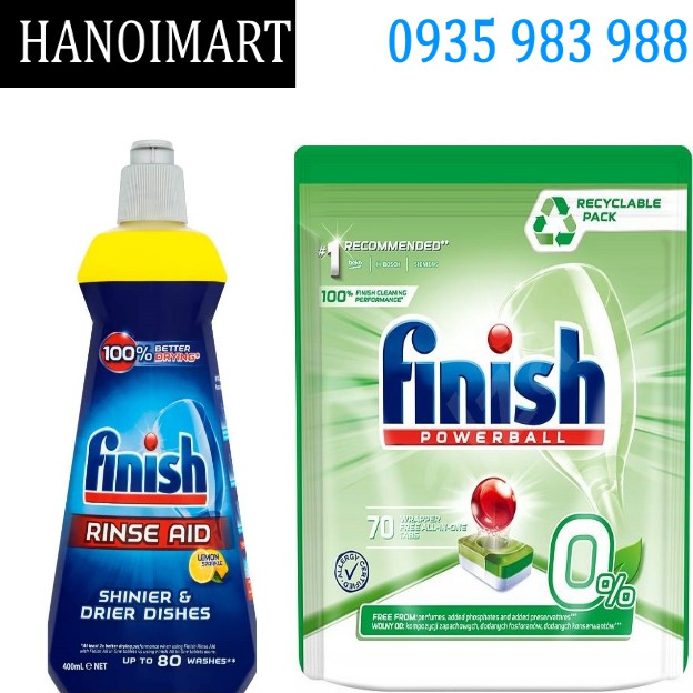 Combo 70 Viên Finish eco Hữu cơ cho Máy + Nước làm Bóng Finish 400ml chuyên dùng cho máy