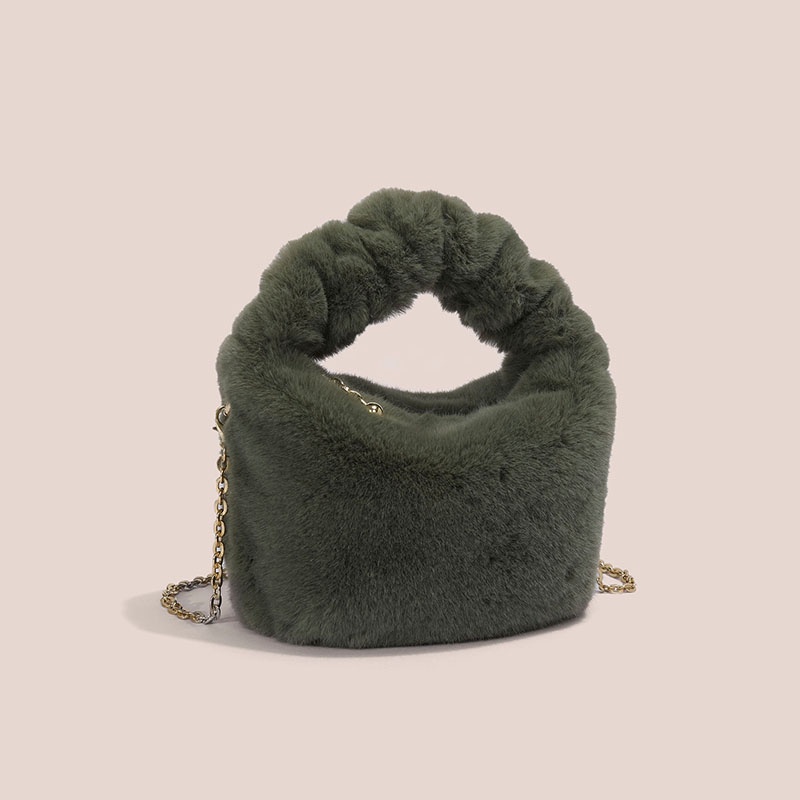 Chaika Kilter Túi Đeo Chéo Vai CK1351 Bằng Vải Lông Màu Trơn Phối Dây Xích Thời Trang Thu Đông Cho Nữ