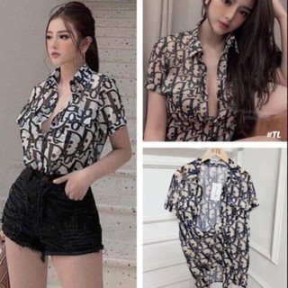 [ HÌNH THẬT - GIÁ SỈ ] Áo sơ mi lụa hoạ tiết -  Áo sơ mi cộc vân chữ