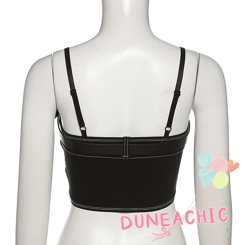 DUNEA Áo Denim Trễ Vai Phối Khóa Thời Trang Cho Nữ