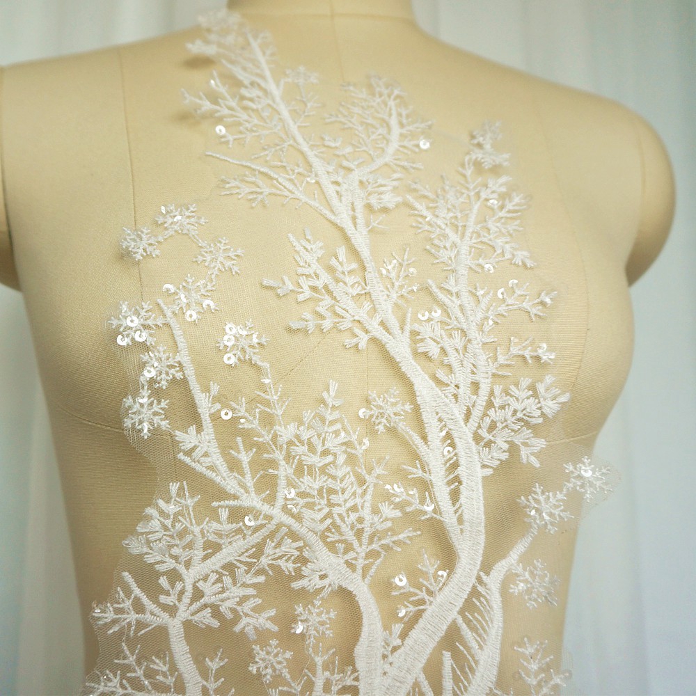 Vải Ren Thêu Hoa Đính Kim Sa Dùng May Váy Cưới diy