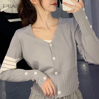 Áo Cardigan Dệt Kim Tay Dài Cổ Chữ V Hoạ Tiết Kẻ Sọc Cho Phái Nữ, Áo Khoác Dệt Kim Dáng Rộng Tay Dài Kẻ Sọc Kiểu Hàn Quốc Xinh Xắn Cho Nữ