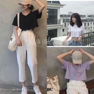 Áo croptop cổ tim trơn 01 nữ maicuteshop
