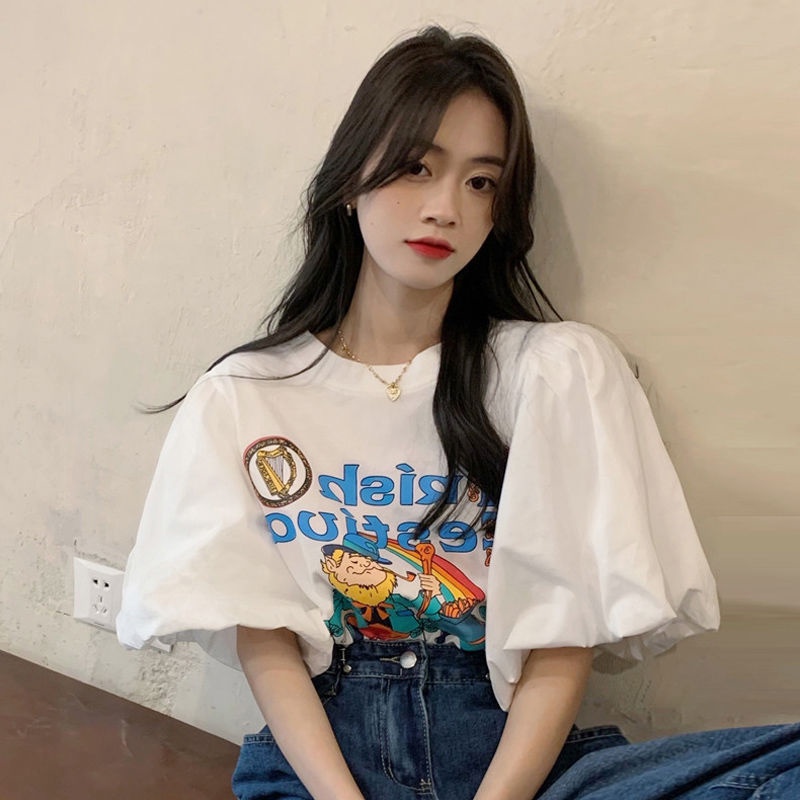 Áo Phông tay Phồng Thời trang -Chất cotton cổ tròn dáng bánh bèo 1Màuy