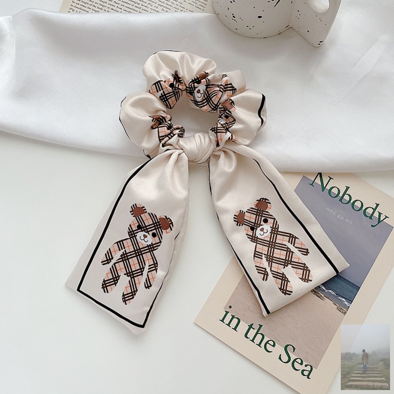 Dây côt tóc vải lụa hoa văn phong cách Hàn Quốc