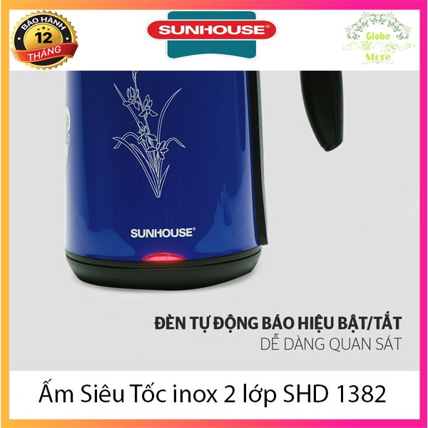 Ấm Siêu Tốc Inox 2 Lớp Cách Nhiệt Sunhouse SHD 1382