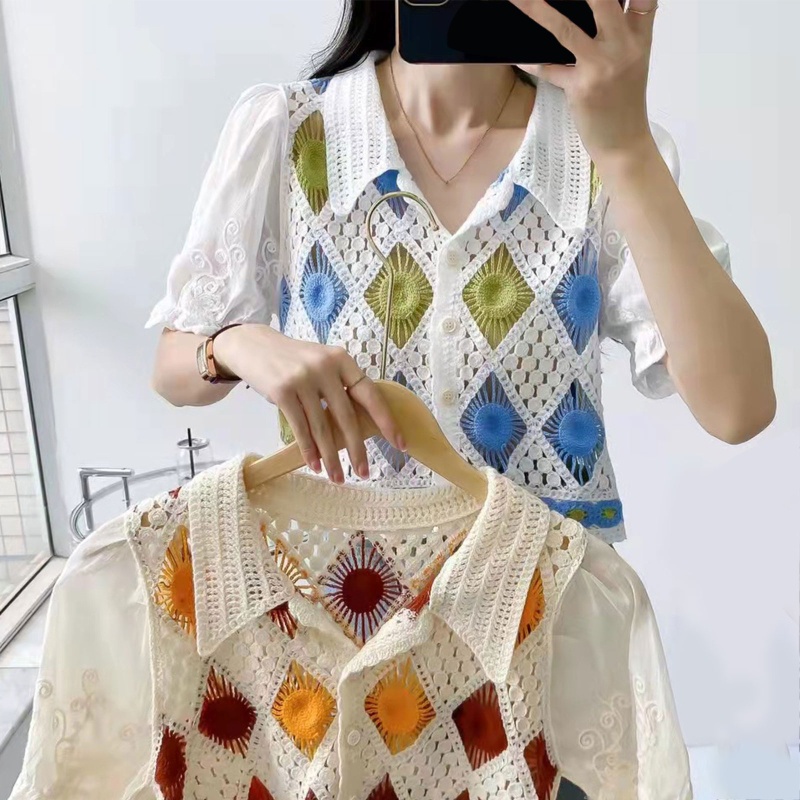 Áo Croptop Tay Phồng Ngắn Cổ Chữ V Họa Tiết Kẻ Sọc Nhiều Màu Phong Cách Boho Thời Trang Mùa Hè Cho Nữ