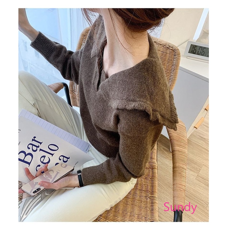Áo Sweater Dệt Kim Tay Dài Cổ Búp Bê Màu Sắc Ngọt Ngào Phong Cách Vintage Thời Trang Mùa Thu Cho Nữ